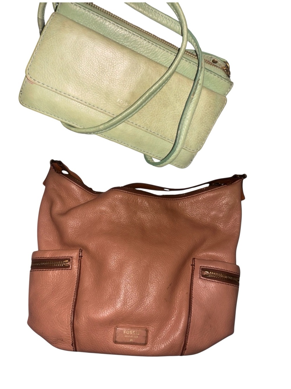 CLOSE OUT SALE Fossil 2 Bag Lot Emerson Tote Aqua Crossbody Clutch wallet Bag